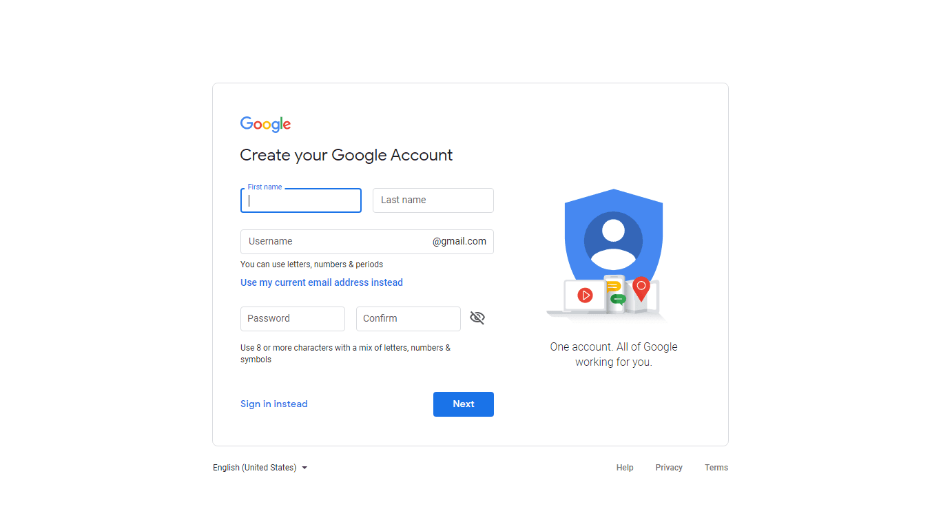 The creation of a Google account is a simple task.