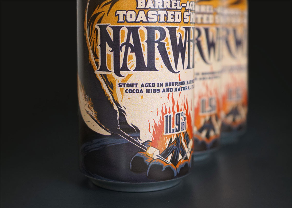 Zoomed in on a can of Barrel-Aged Toasted S'more Narwhal