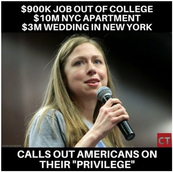 Meme of CHelsea ZClinto complaining aout "Priviledge."