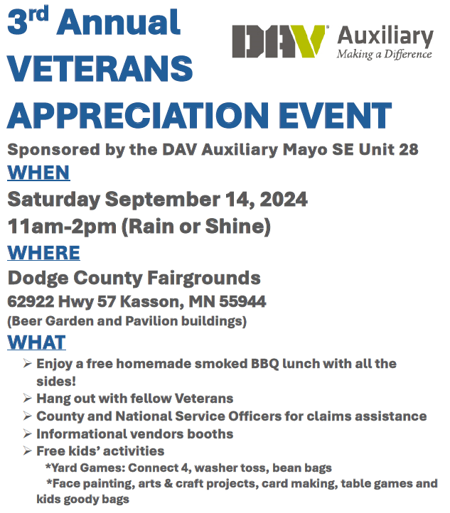 DAV Auxiliary 3rd Annual Veterans Appreciation Event