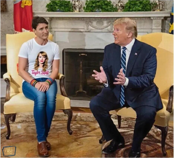 Meme shows Trudeau with Taylor Swift T-shirt.