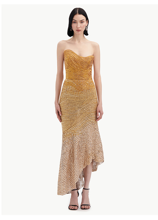 Ombré Crystal Embroidered Cocktail Dress