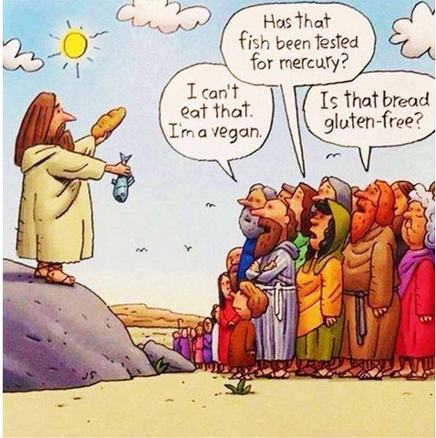 Cartoon mocking picking vegans during Christ era.