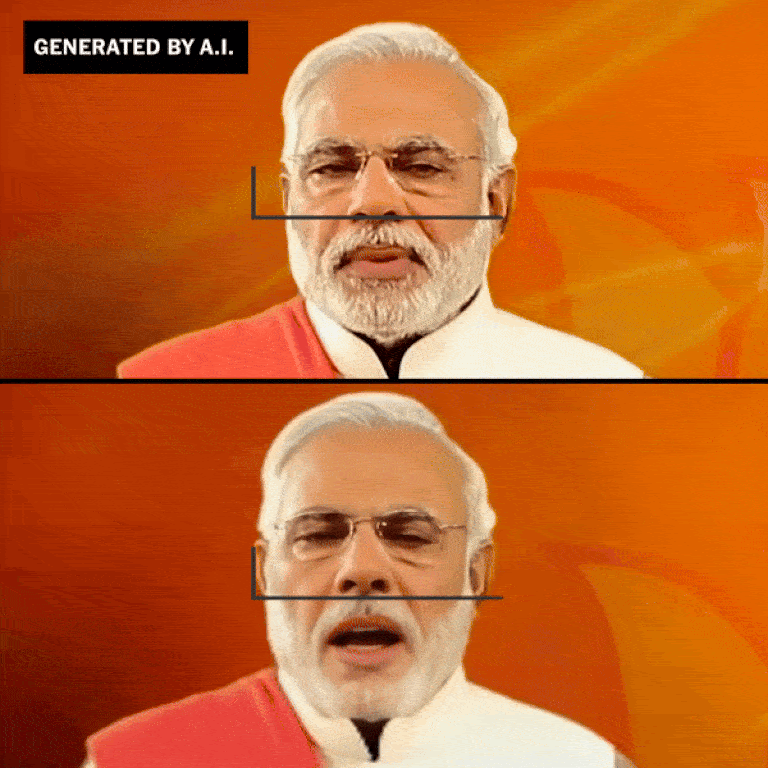 An A.I. generated image of Prime Minister Narendra Modi speaking. 