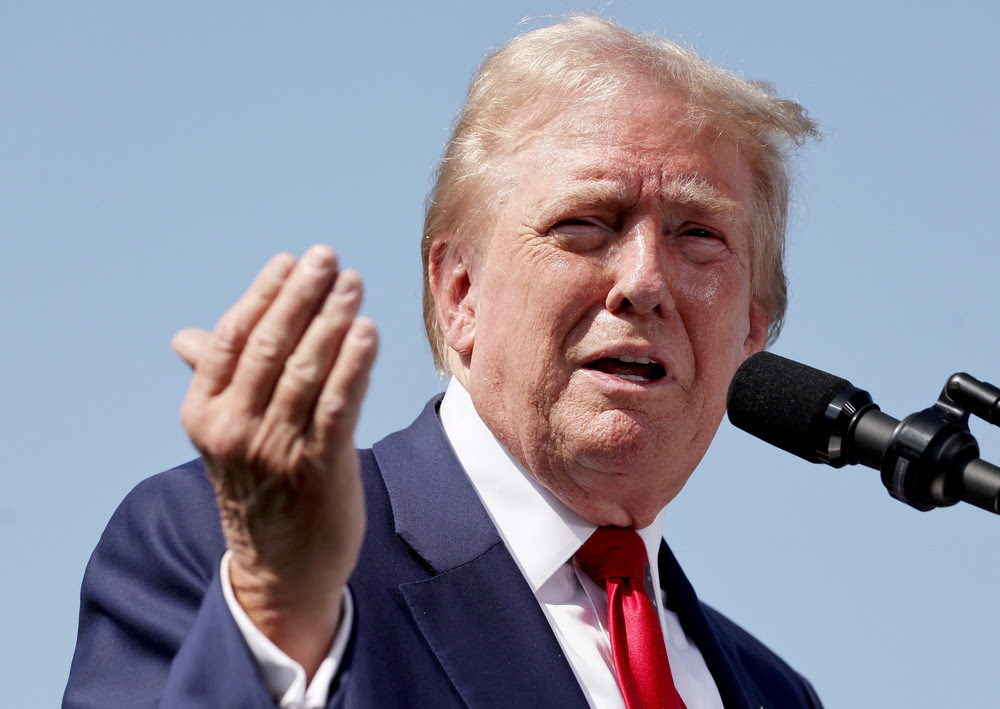 Former President Donald Trump, now the Republican presidential nominee, speaks at a press conference at Trump National Golf Club Los Angeles.