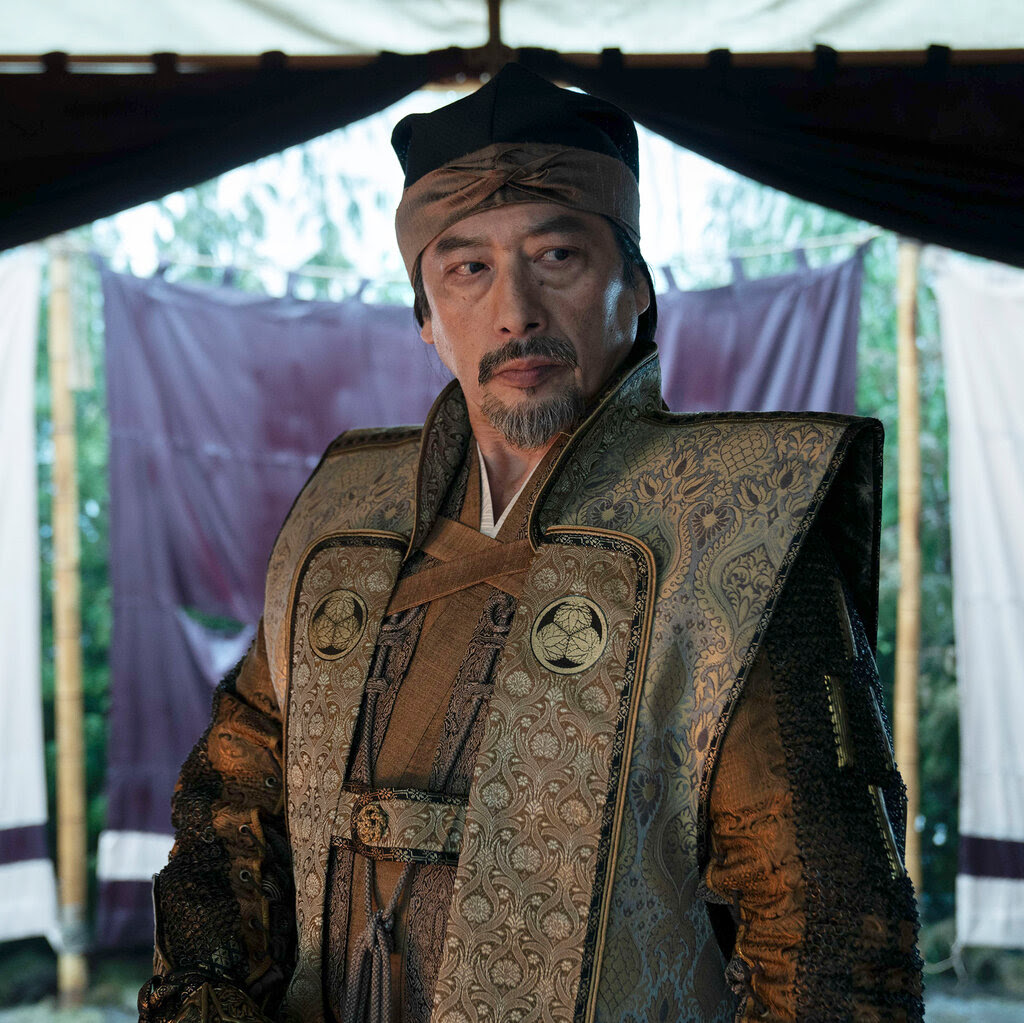 An actor dressed in a period costume on the TV show “Shogun.” 