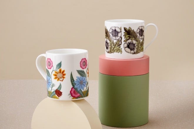 Two patterned coffee mugs