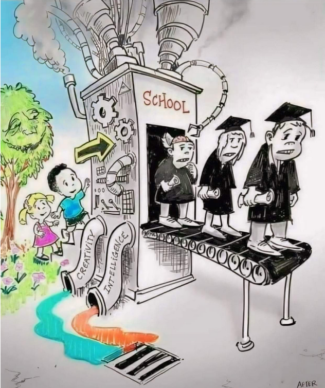 Editorial cartoon sowing kids graduating from school dumber than when they went in.