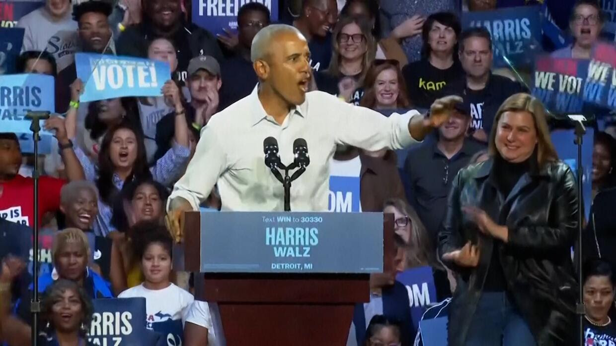 Obama rapea una canción de Eminem durante un mitin de campaña a favor de Harris