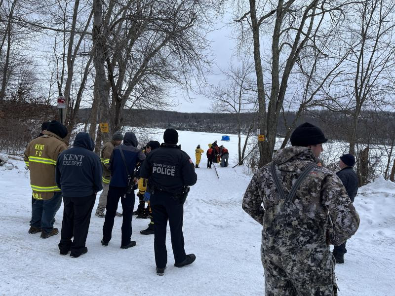 First Responders standing by near where an ice rescue took place
