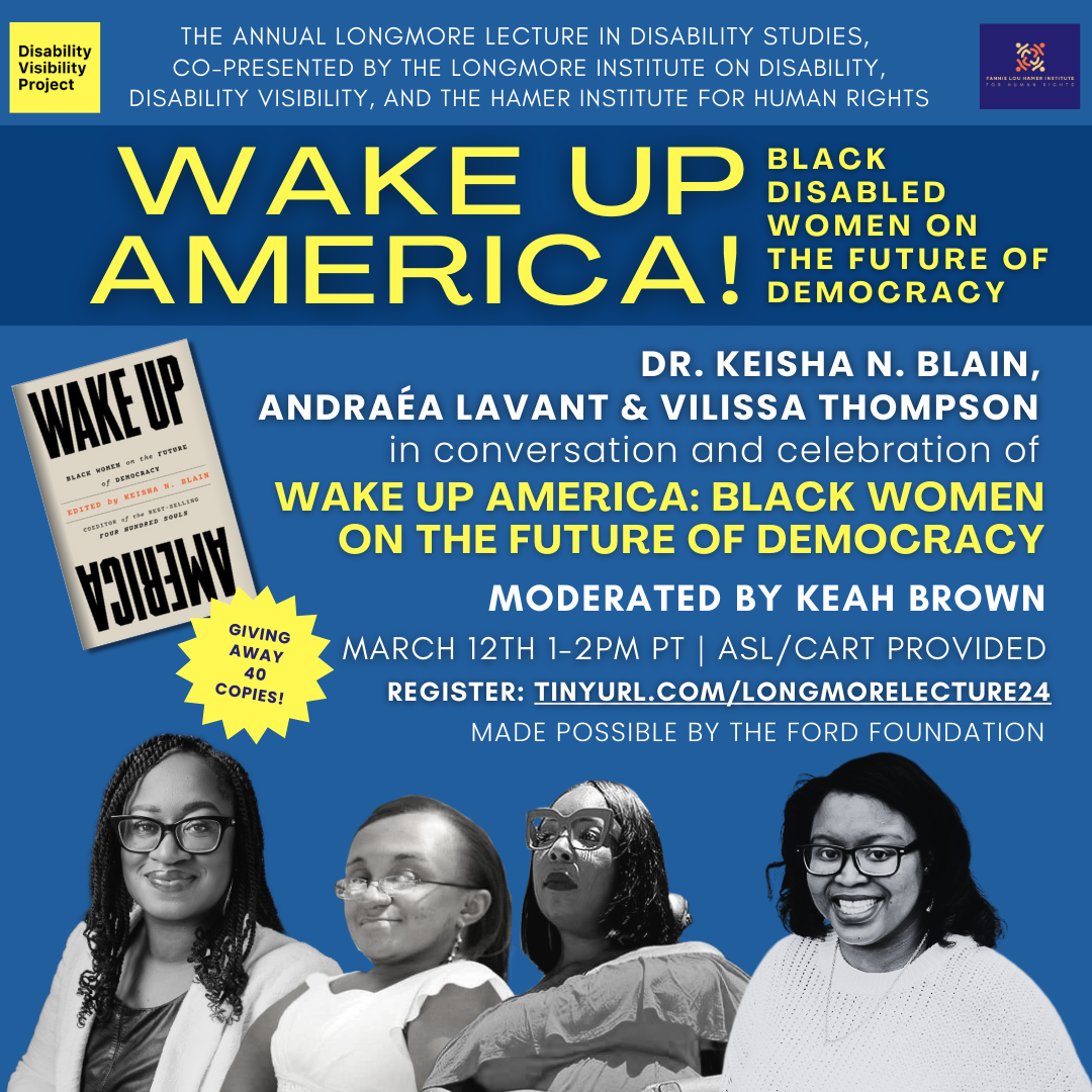 Text for Wake Up America! event, details below, pics of four black women, Keisha Blain, Vilissa Thompson, Andraea Lavant, and Keah Brown 