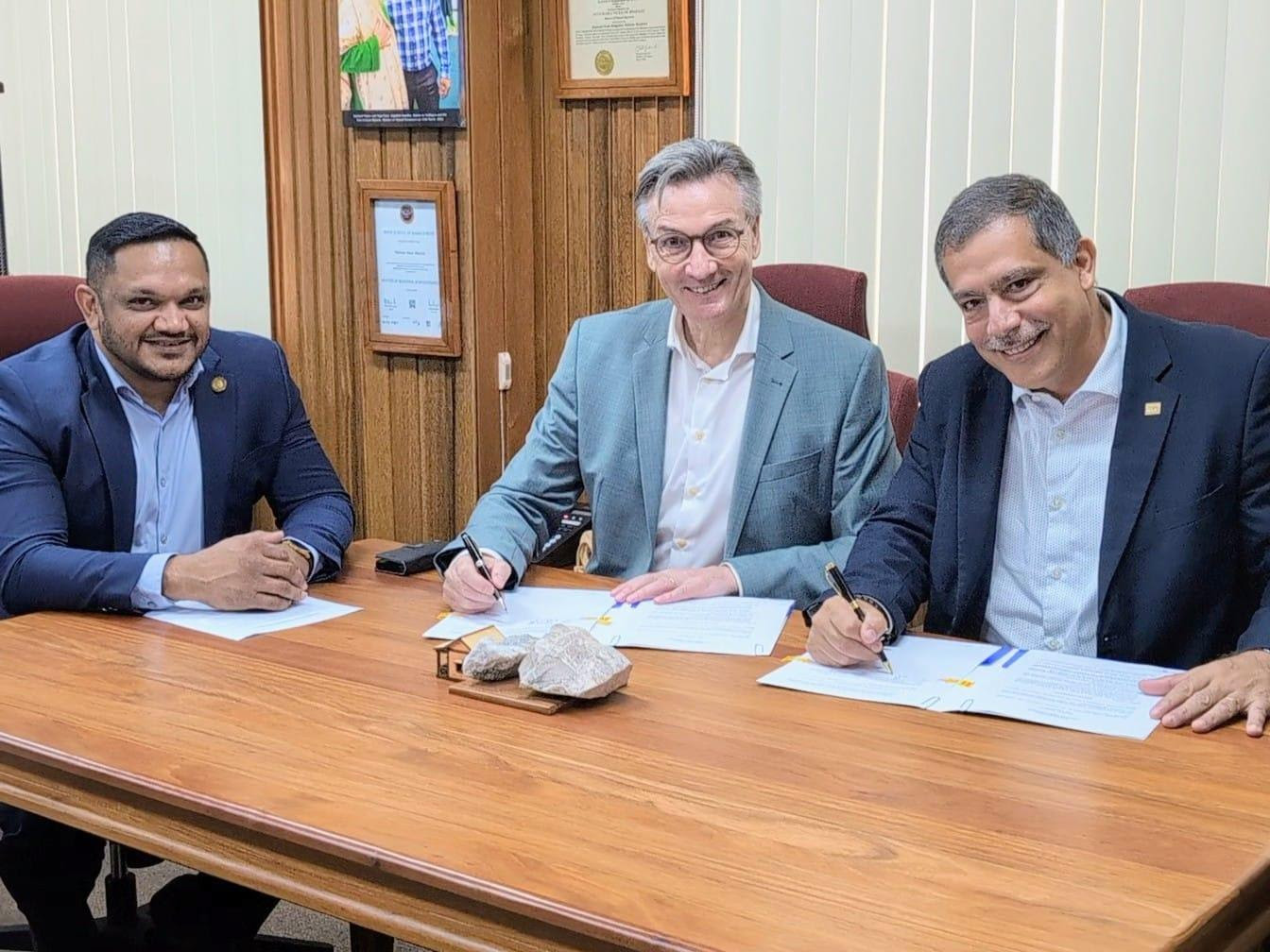 Minister of Natural Resources, Vickram Bharrat (far left), during the signing of the agreement between the EU and IICA