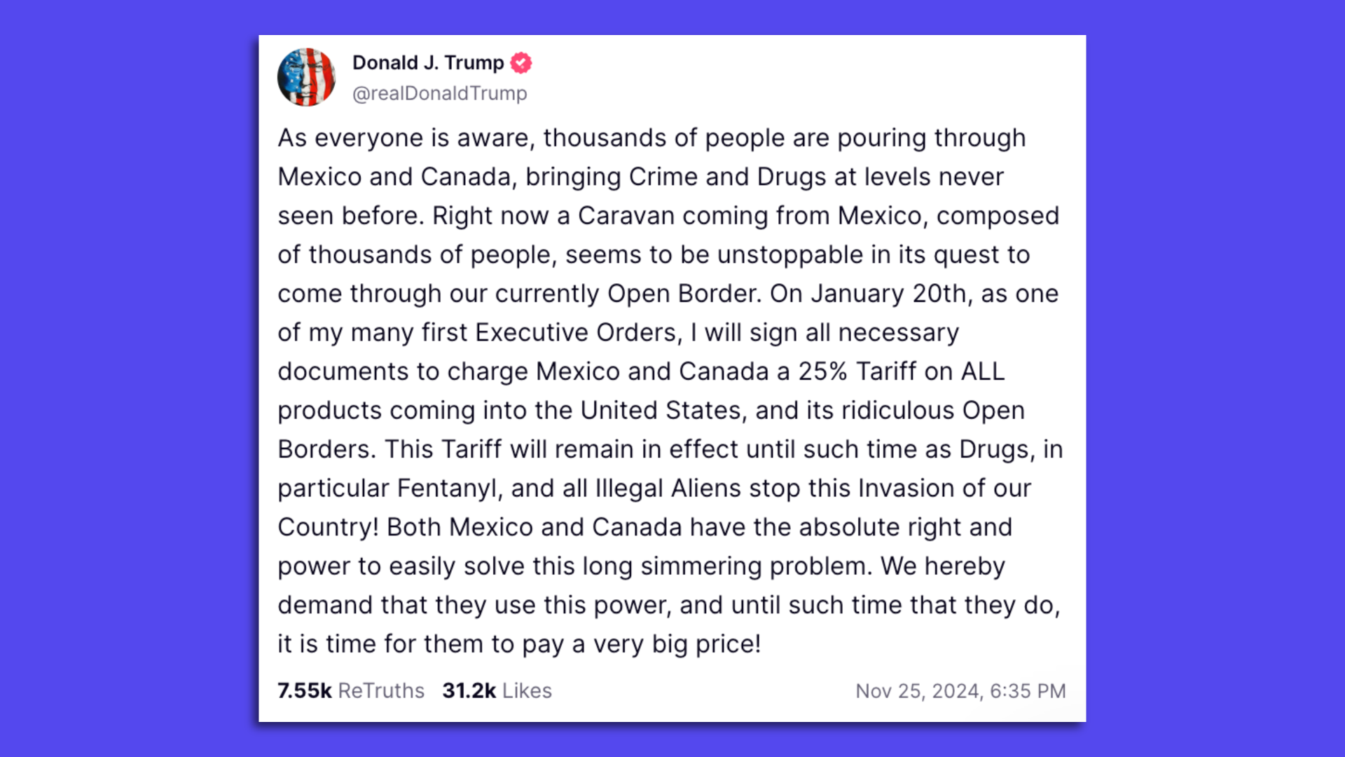 Trump post on Truth Social