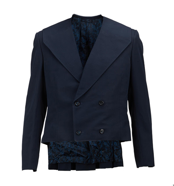 James Brown’s custom-tailored navy polyester with blue and black floral brocade lining jacket
