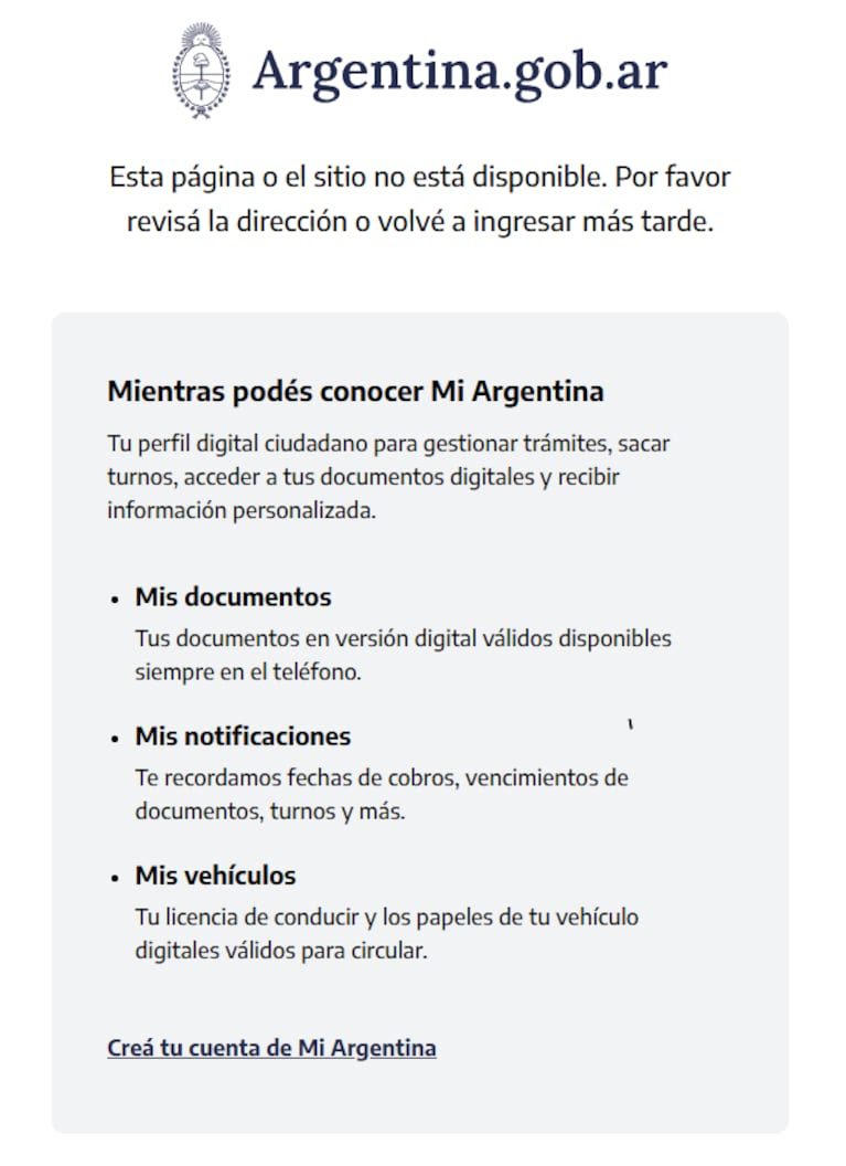 La página Argentina.gob.ar dio de baja el comunicado del apartado de Defensa en cuanto se empezó a viralizar. Foto: captura de pantalla