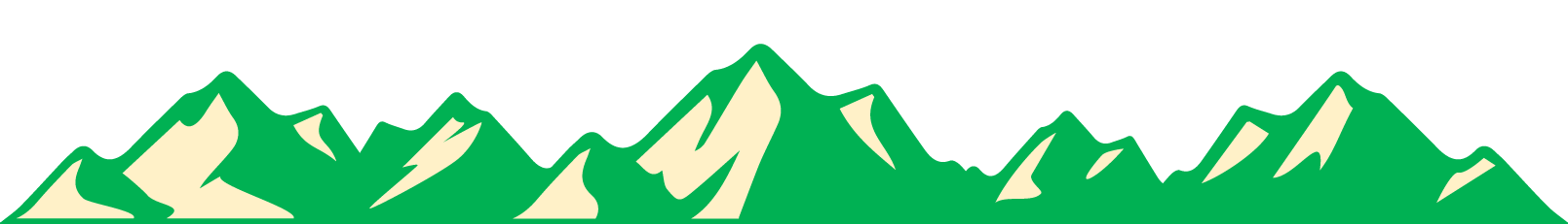 A graphic of a tan and green mountain range