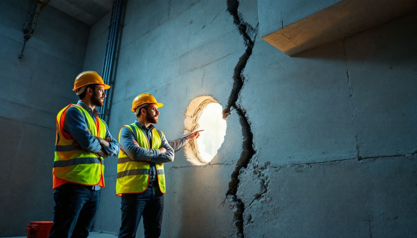 Un groupe d'inspecteurs en bâtiment collaborant.