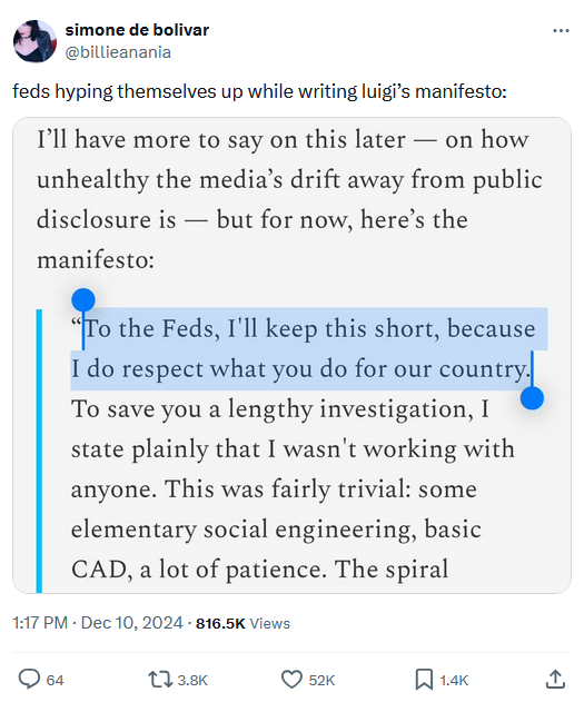 Tweet shoing stupidity of "manifesto."