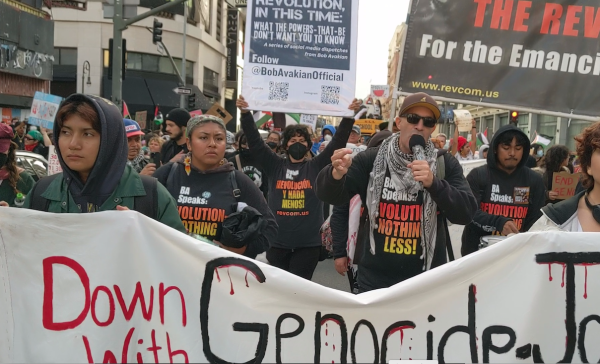 The Revcom Corps contingent marching in LA Hands Off Rafah rally, March 2, 2024.