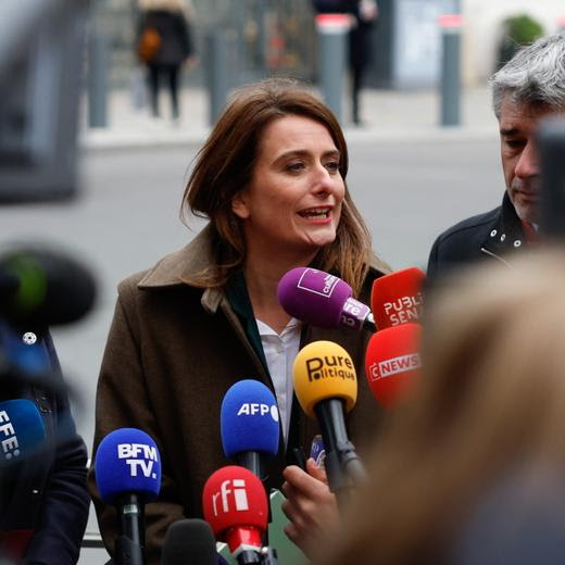 epa11768312 National Secretary of The Ecologists (LE) Marine Tondelier talks to press prior to her meeting with French President Emmanuel Macron in attempt to form a new government, in Paris, France, 10 December 2024. The government of the French Prime Minister Michel Barnier lost a no-confidence vote at the National Assembly on 04 December. EPA/MOHAMMED BADRA