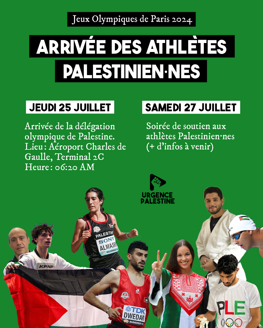 Arrivée des athletes palestinien.nes à Paris