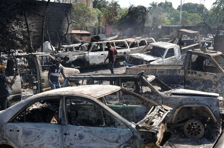Cars burned in gang violence in Port-au-Prince, Haiti, last month.