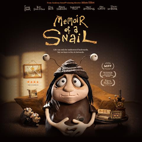 Film poster with a clay character. Above him reads 'Memoir of a Snail'