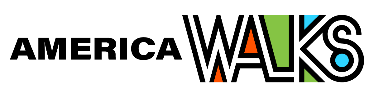America Walks Logo, white with gray shadow