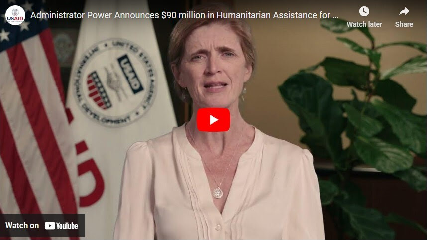 Screenshot of video of Administrator Power announcing additional assistance
