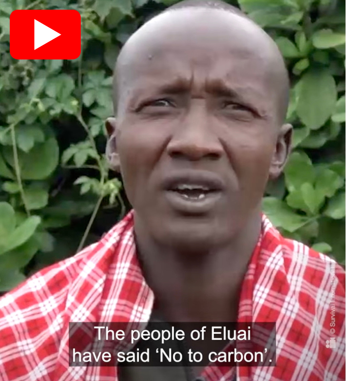 Maasai man with YouTube button: The people of Eluai have said 'No to carbon'.