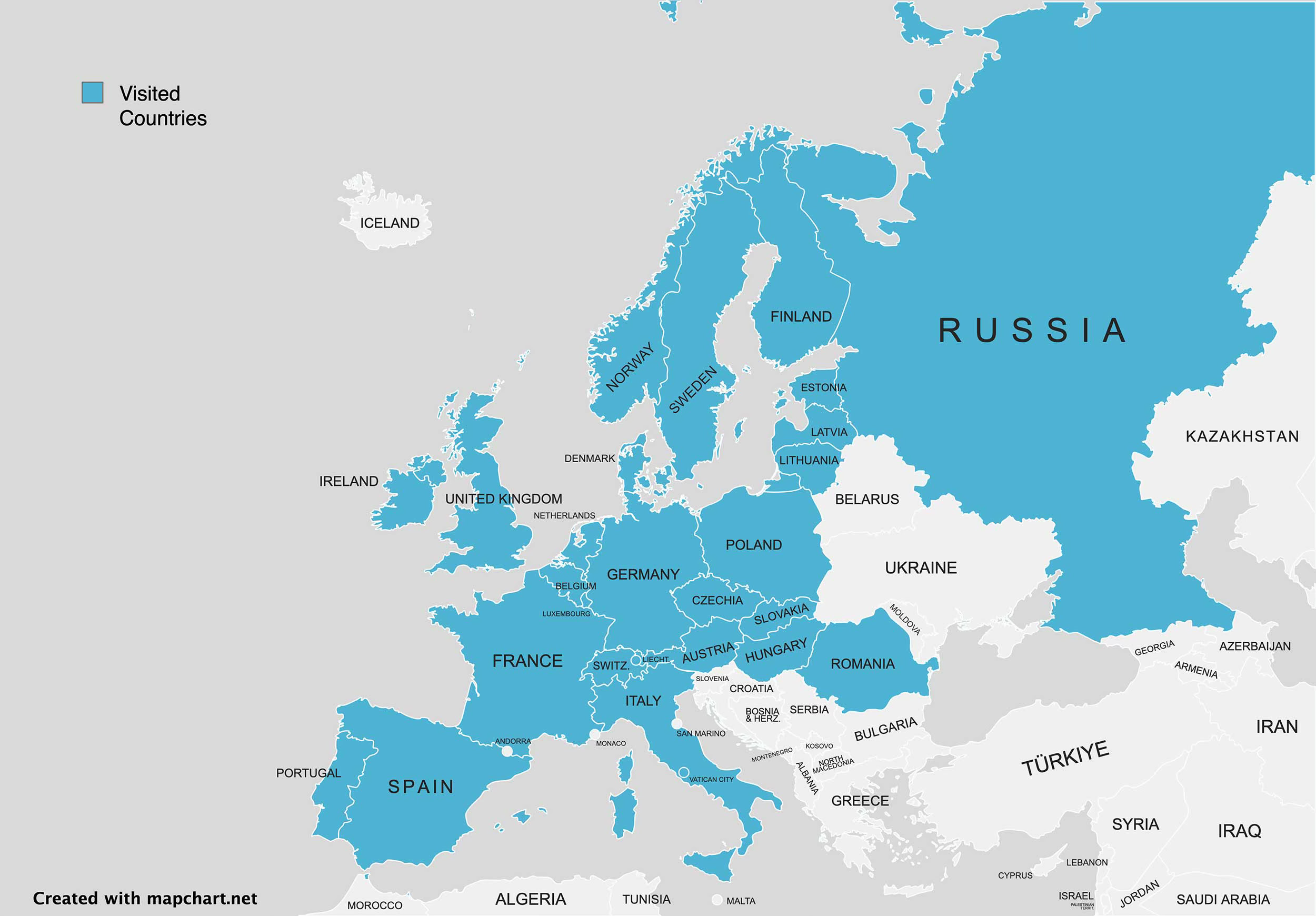 Map of countries visited in Europe. Map of countries visited in Europe.