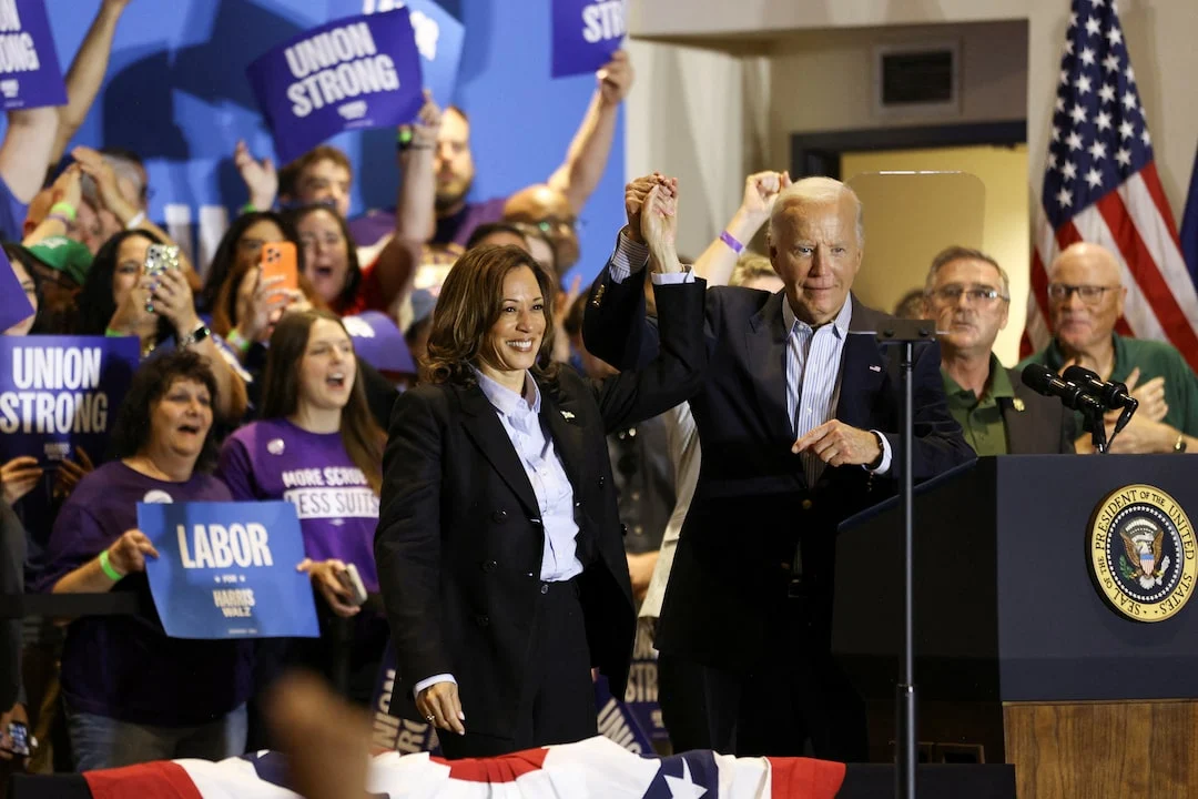 President Joe Biden and Democratic presidential nominee and Vice President Kamala Harris attend a Labor Day campaign event in Pittsburgh, Pennsylvania, on September 2, 2024.