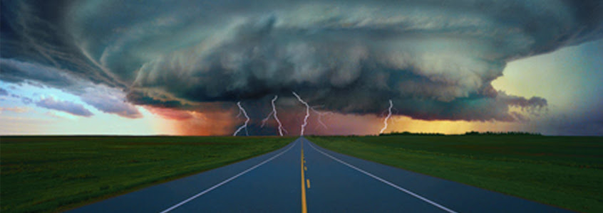 Decorative banner shows a storm.