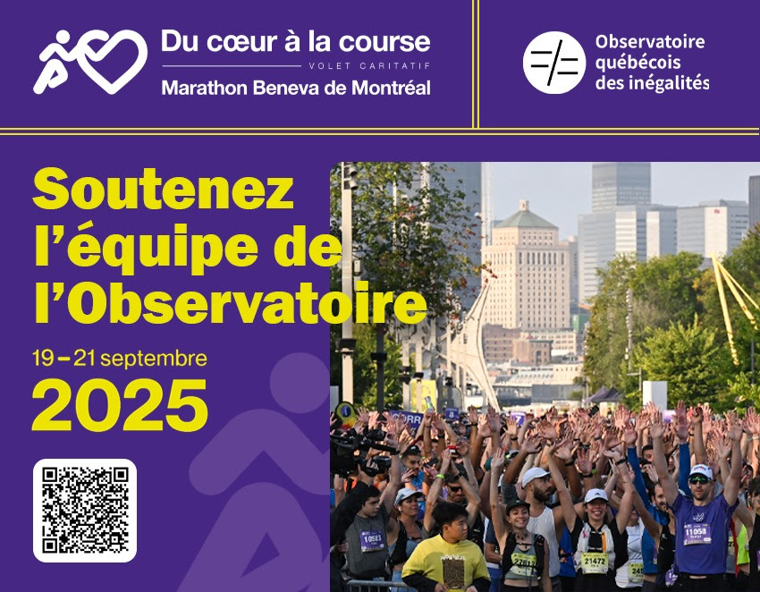 Un visuel qui invite à soutenir l'équipe de l'Observatoire au Marathon de Montréal en septembre 2025.