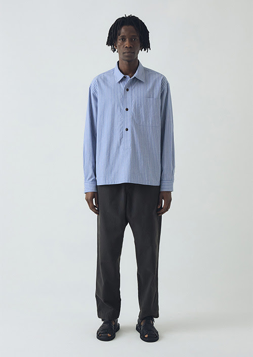 Half Placket Stripe Cotton Shirt