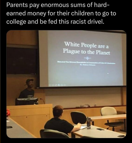 Meme telling parents not to support racists colleges.