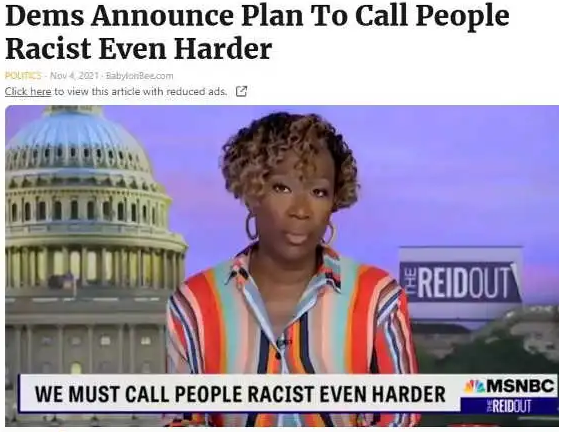 Fake headline promotingcalling people racist more than before.