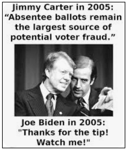 Meme showing Jimmy Carter complaining about absentee balots being corrupt.