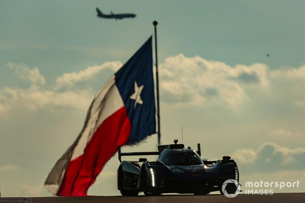 The No. 2 Cadillac V-Series.R Hypercar of Earl Bamber, and Alex Lynn