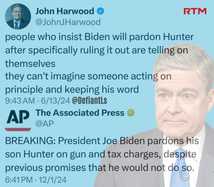Hypocrite John Harwood for praising Biden pardon after condemning the idea.