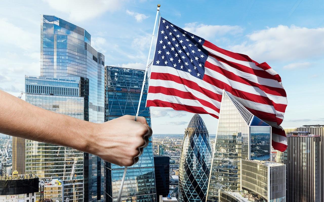 American flag over London