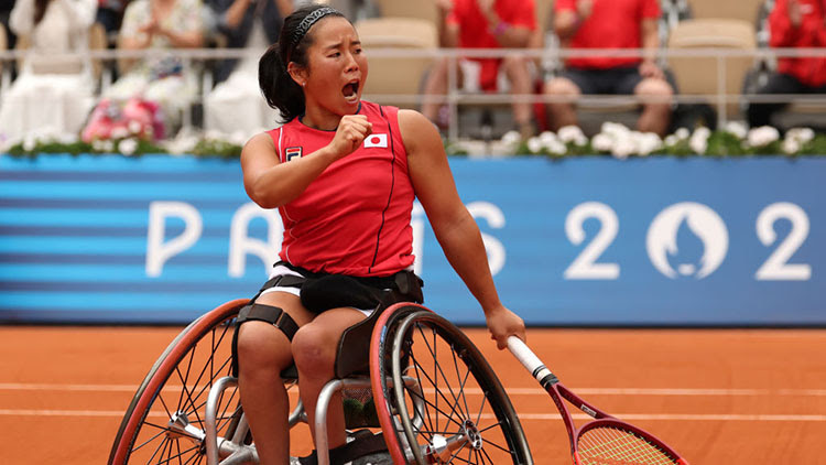 Yui Kamiji of Team Japan celebrates as she plays against Diede De Groot of Team Netherlands during the Women's Wheelchair Singles Gold Medal Match. ©Elsa/Getty Images