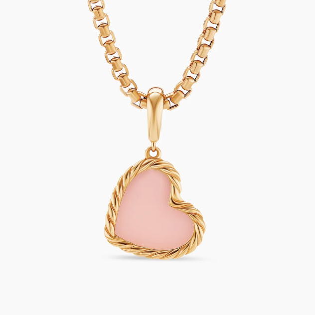 DY Elements® Heart Amulet 18K Yellow Gold with Pink Opal