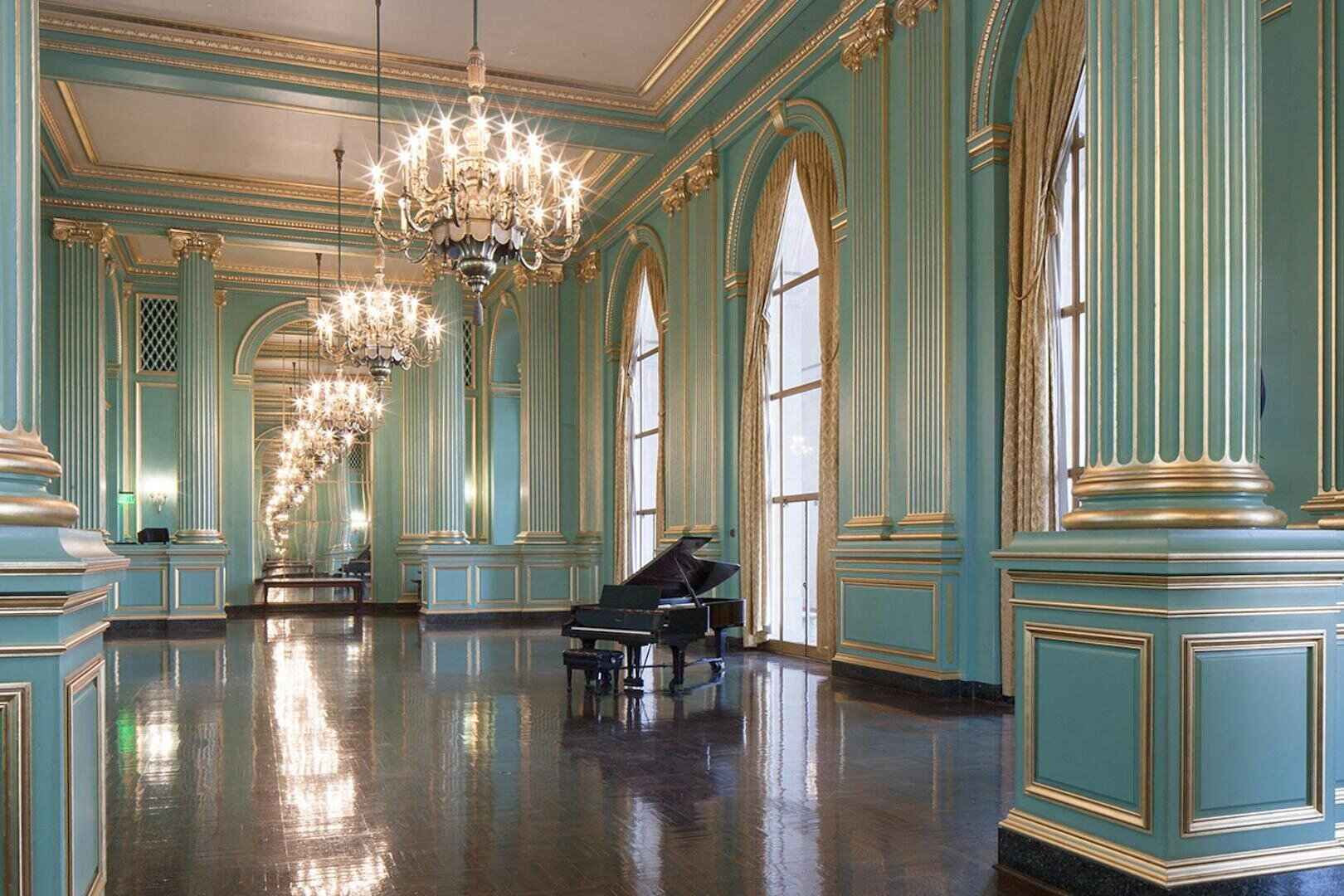 The elegant Green Room at the War Memorial Veteran's Building in San Francisco