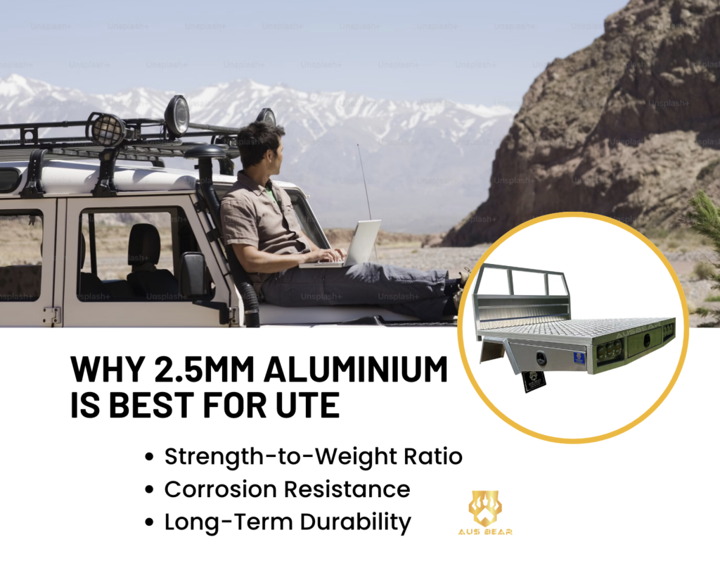 A ute enthusiast relaxing outdoors, showcasing the benefits of 2.5mm aluminium trays, including strength-to-weight ratio, corrosion resistance, and long-term durability.