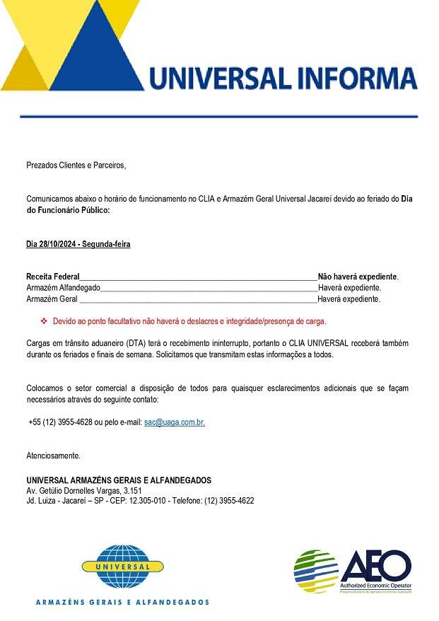 Comunicado Universal - Dia do Funcionário Público.