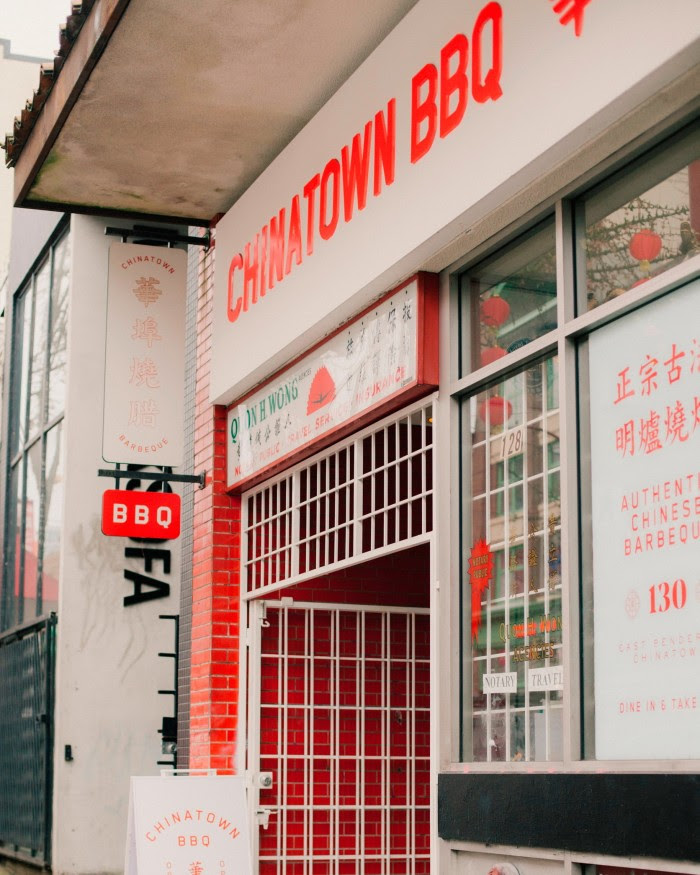 The white and red facade of Chinatown BBQ