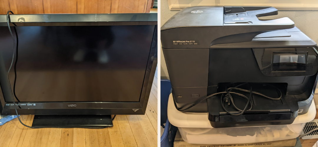 on left: television screen, on right: printer