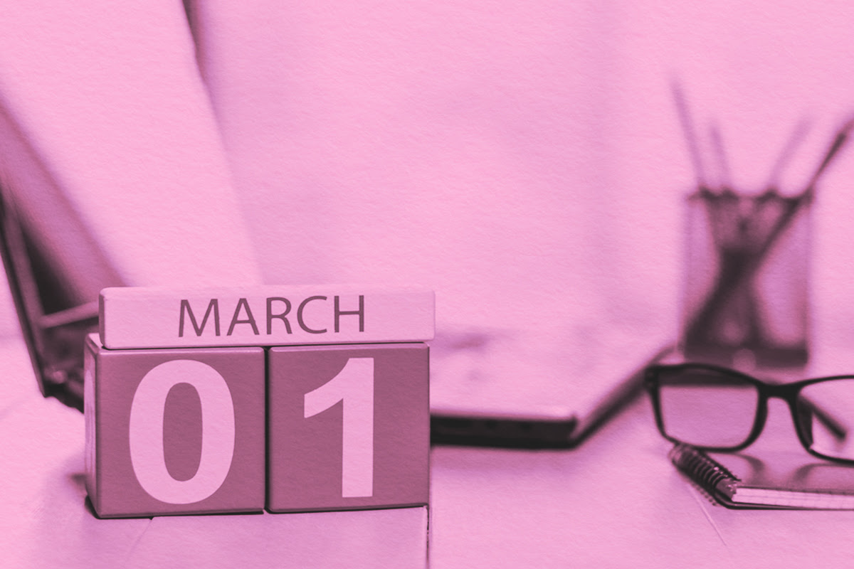 March 1st. Day 1 of month, daily calendar