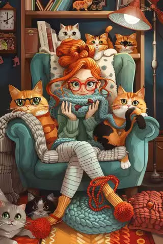 Cat-Redhead-Lady-w-Glasses